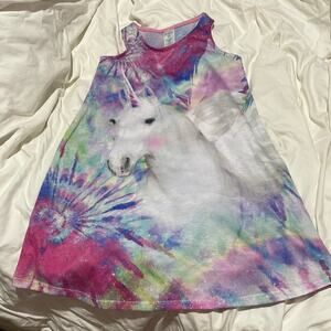 Children’s place racerback nightgown unicorn hoarse pink purple euc worn little